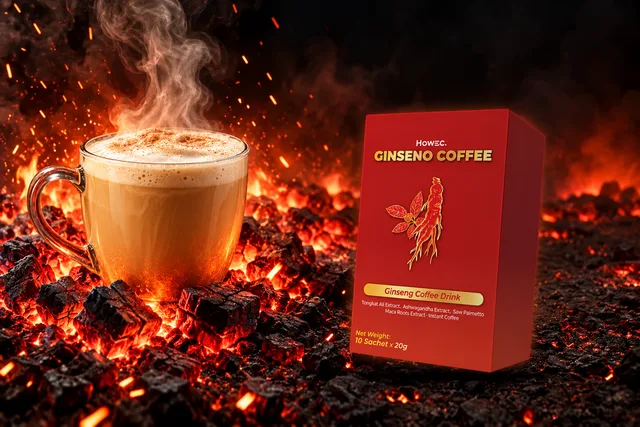 Secawan Ginseno Coffee dan kotak merah emas