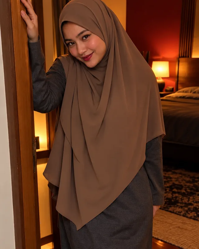 Isteri senyum di pintu bilik